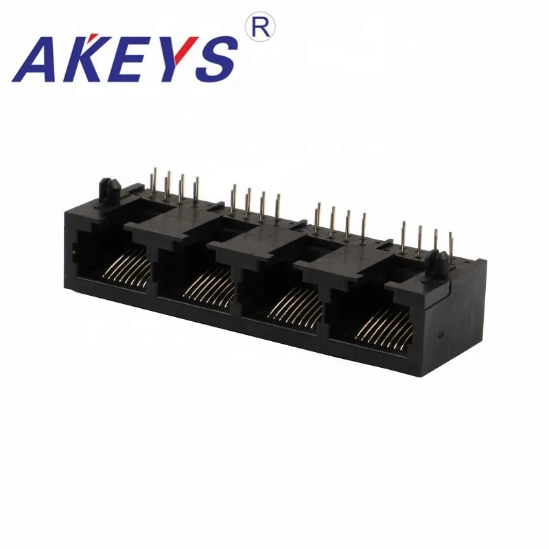 10PCS 56-10P8C 90 degree 1x4 ports shielded RJ45 ethernet connector without lamp