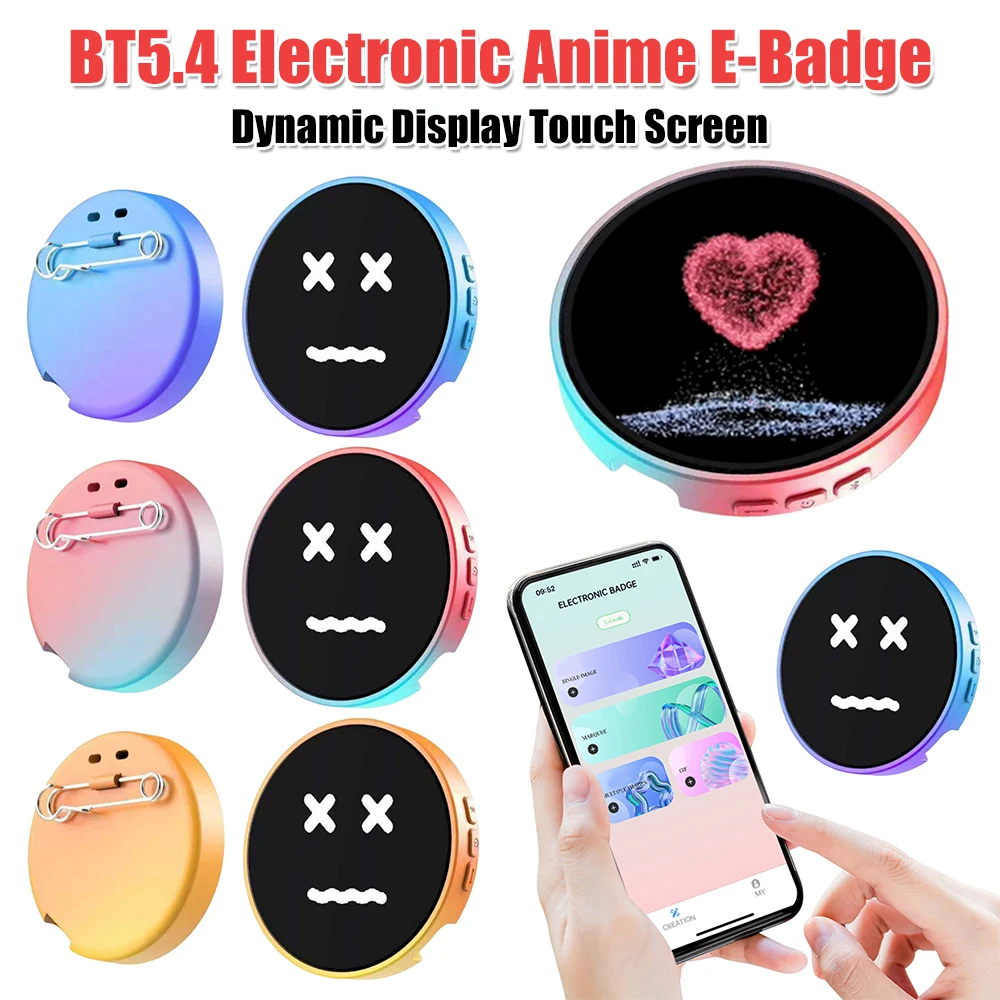 

Bluetooth 5,4 электронный аниме электронный значок 1,85 дюйма IPS динамический интеллектуальный экран изображения Gifs прокрутка текста подарок для друзей