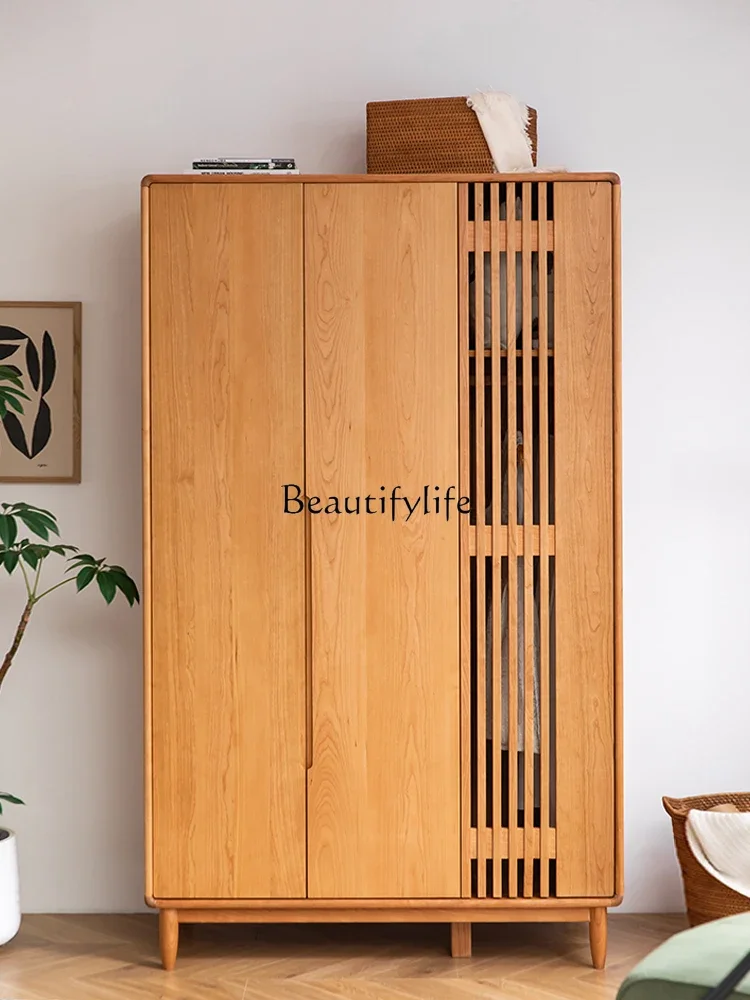 

Whole house furniture Home Bedroom Nordic Solid Wood Wardrobe Small Apartment Simple Storage Cabinet Three-Door Wardrobe