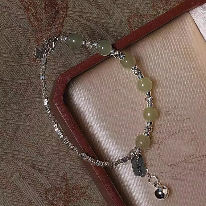 

Свежий модный браслет из натурального нефрита Хотан для женщин, роскошные изысканные зеленые браслеты с круглыми бусинами, новинка высокого класса в ювелирных изделиях