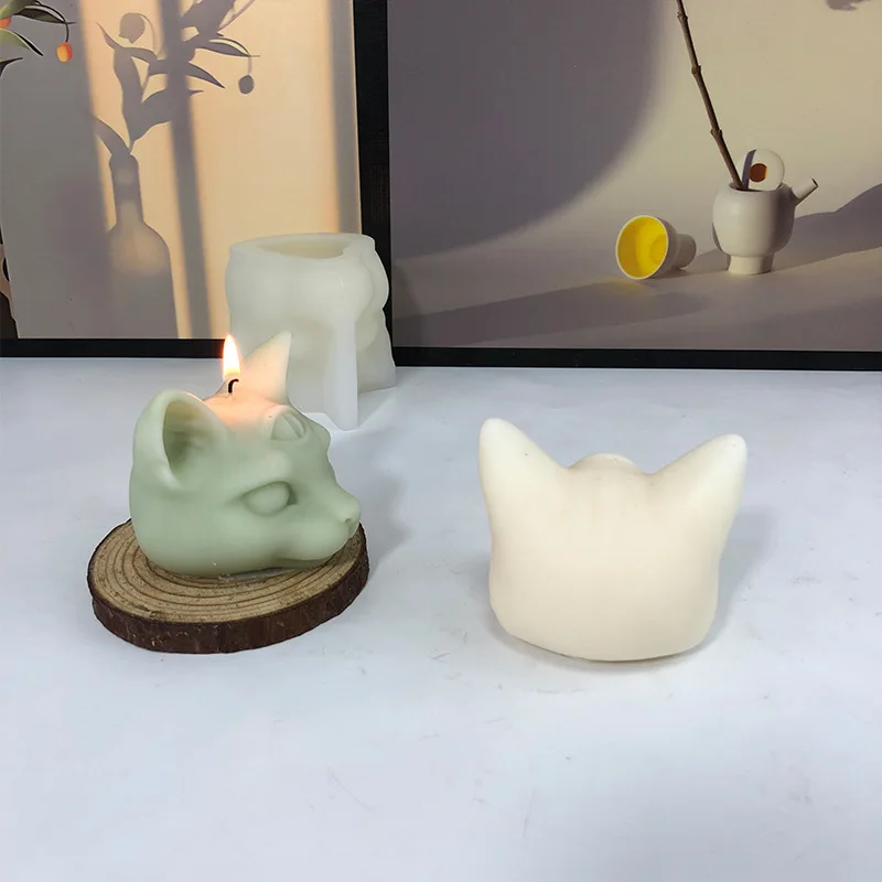 3 つの目猫ヘッドシリコーンキャンドルモールド 3D 動物石鹸石膏樹脂