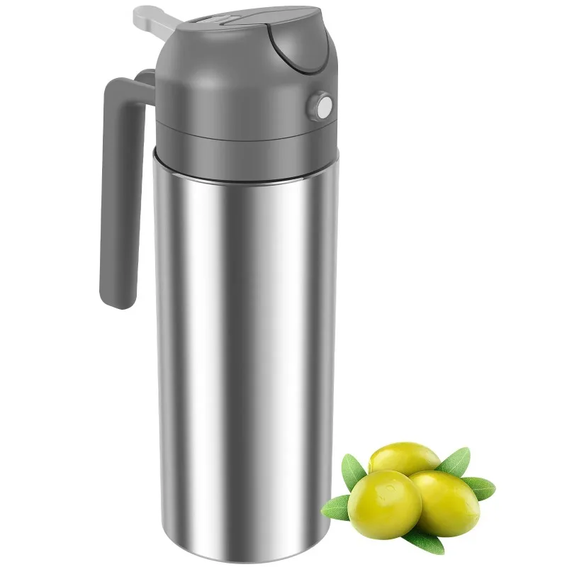 2 In 1 Oil Sprayer and Dispenser 500ml Stainless Steel   Refillable  Bottle Kitchen Cooking Gadget