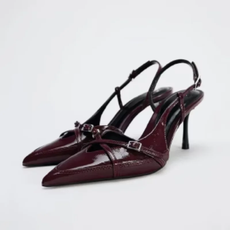 À la mode bout pointu peu profond talons hauts été boucle élégante décoré talons aiguilles marque de luxe femmes sandales grande taille