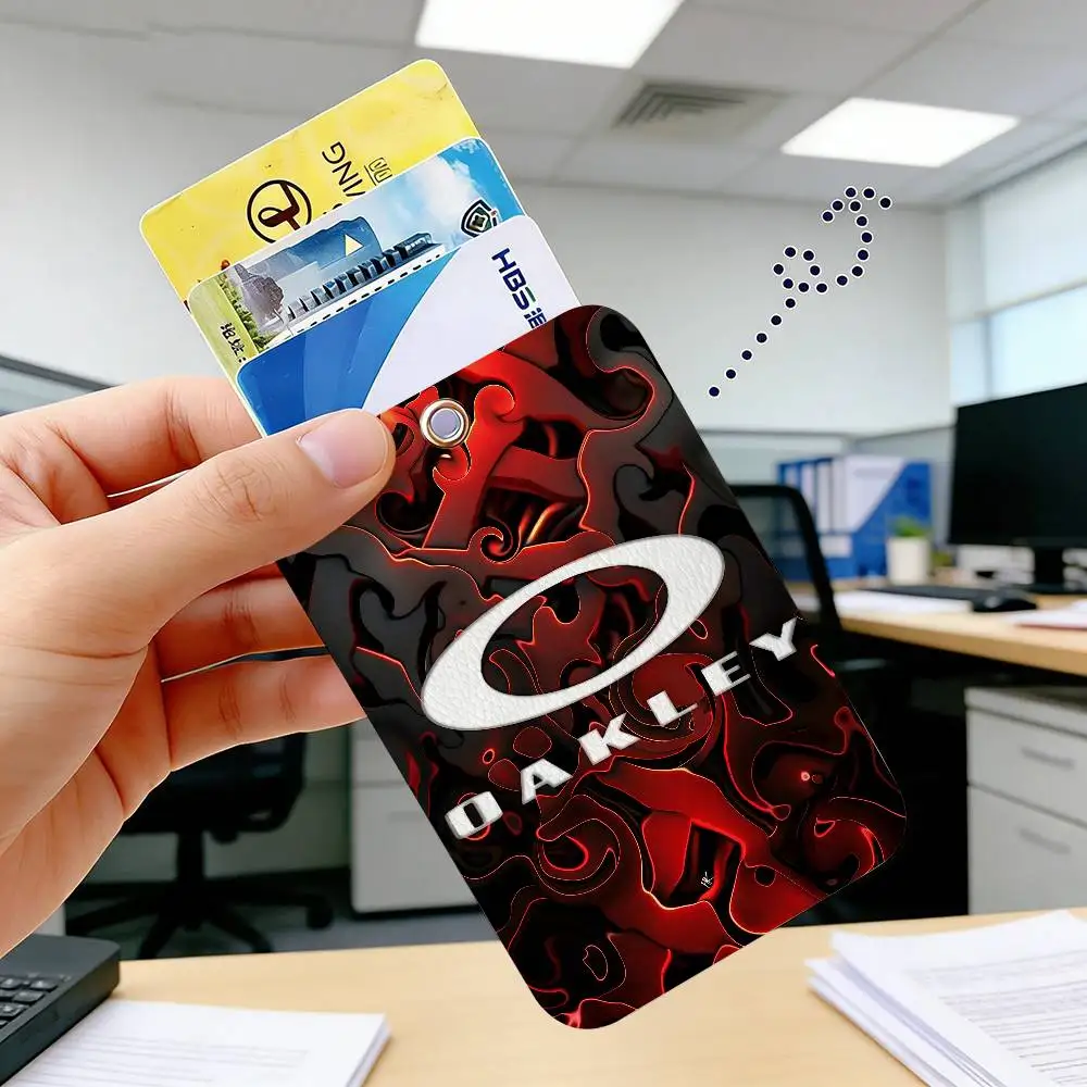 O-Oakleys logo Rectangle ID Card Case Keychain Access Card Bag Key Tag Ring Leather Card Holder Key Ring Access