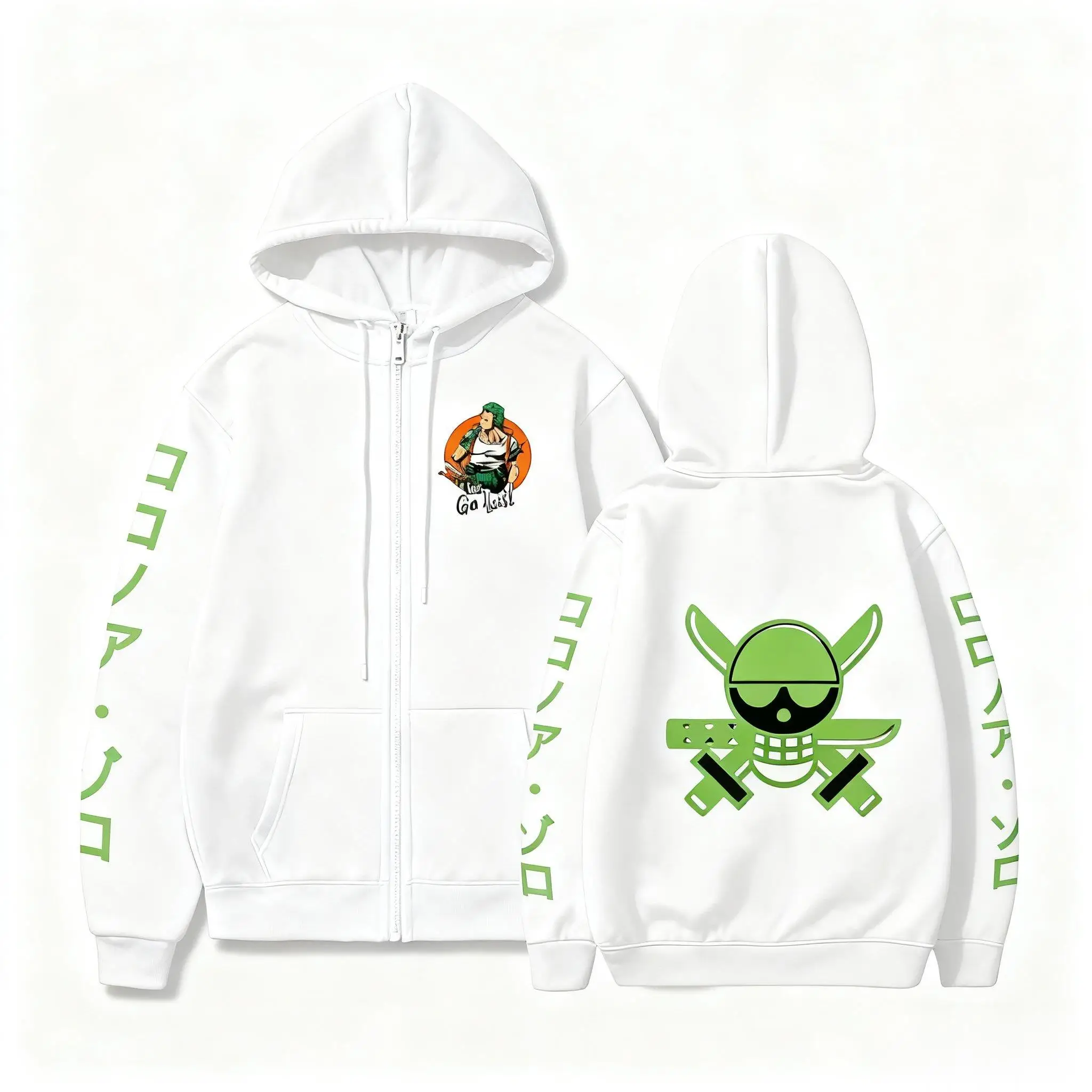 Anime One Piece Zoro Hoodie Men Women Streetwear Zip Up Hooded Sweatshirt Casual Pullover Cotton Graphic Jacket 2026 Winter New