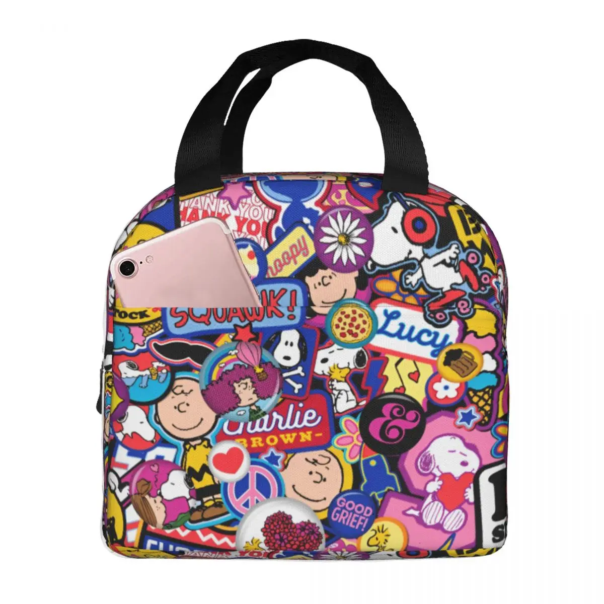 Peanuts Mixtape Patch Lunch Bag For Women Cartoon Dog Lunch Box Aesthetic Outdoor Picnic Cooler Bag Oxford Thermal Tote Handbags