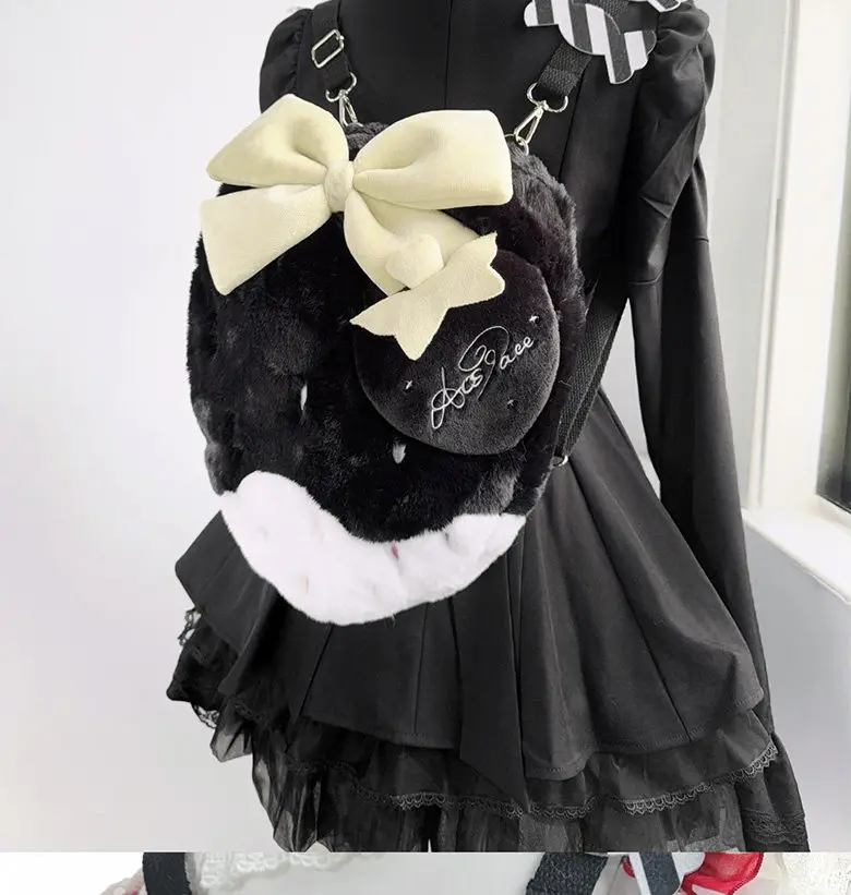 Japanese  Lolita Strawberry Cream Plush Embroidered Shoulder Messenger Bag Soft Girl Sweet Cute Casual Soft Cute Backpack Women