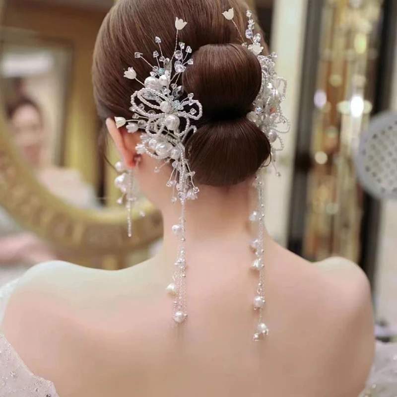 

Crystal headband bridal wedding dress wedding set studio makeup photo daily travel shooting side clip accessories