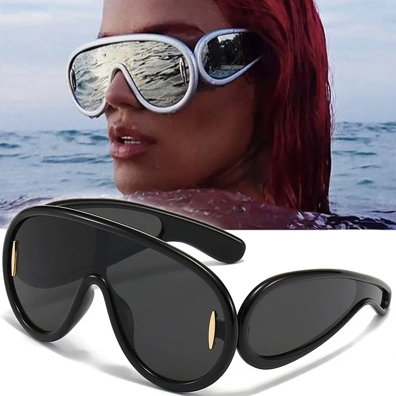 Luxury Big Frame Brand Sunglasses Men Women Y2K Oversized One-pieces Designer Wide Leg Sport Polarized Sun Glasses Shades Oculos