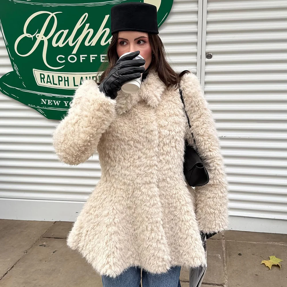 

Tuularose White Fur Coat Women's Fashion Plush Patchwork Collar Slim Jacket Casual Thickened Warm Winter New Female Fur Outwear