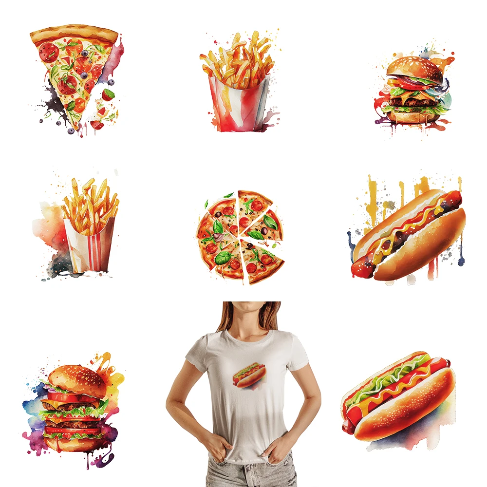 Hot Dog Pizza Super Burger French Fries Gourmet Iron on Patches for Clothes Dtf Transfers Ready to Press Patch Shirts Transfer