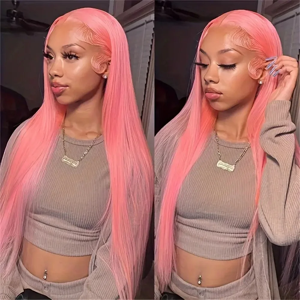 for pink straight human hair lace frontal wig 13x6 hd lace front human hair wig for women cosplay choice preplucked wig