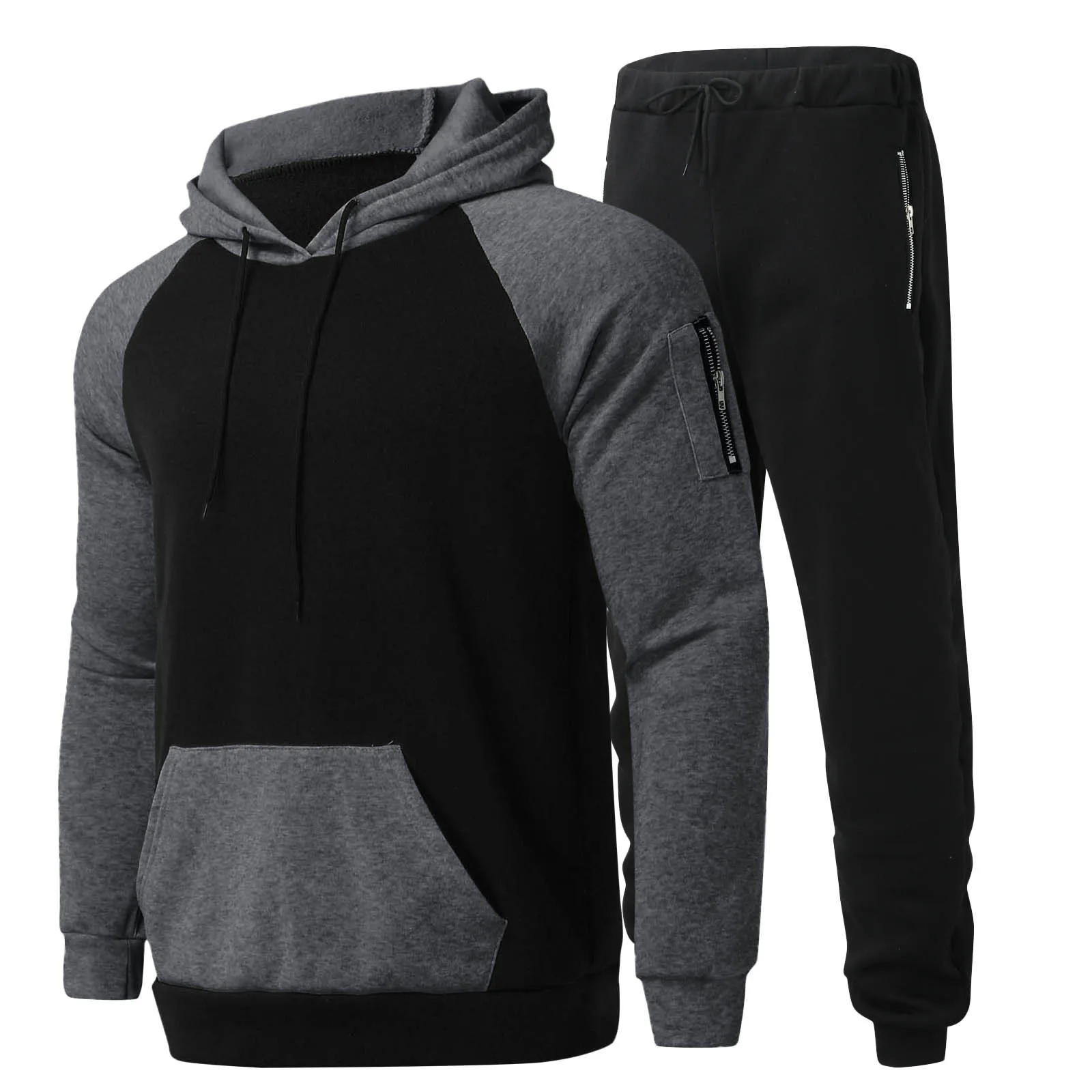 

Hooded Men'S Sportswear Sets Spring Autumn Patchwork Mens Tracksuit Casual Hoodies + Pants 2 Piece Tracksuits Male Streetwear