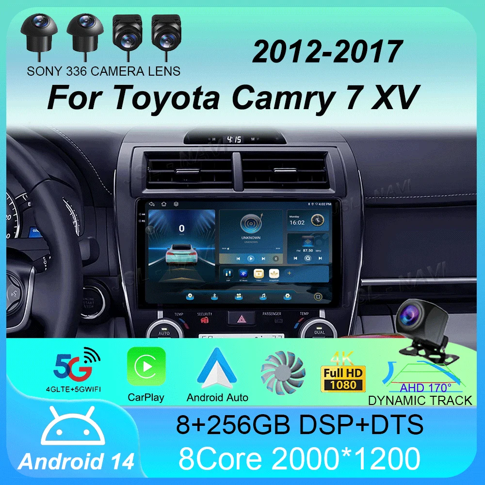 Car Radio Android 14 Carplay Auto For Toyota Camry 7 XV 50 55 2012 - 2017 Navigation GPS Multimedia Player video Stereo WIFI+4G