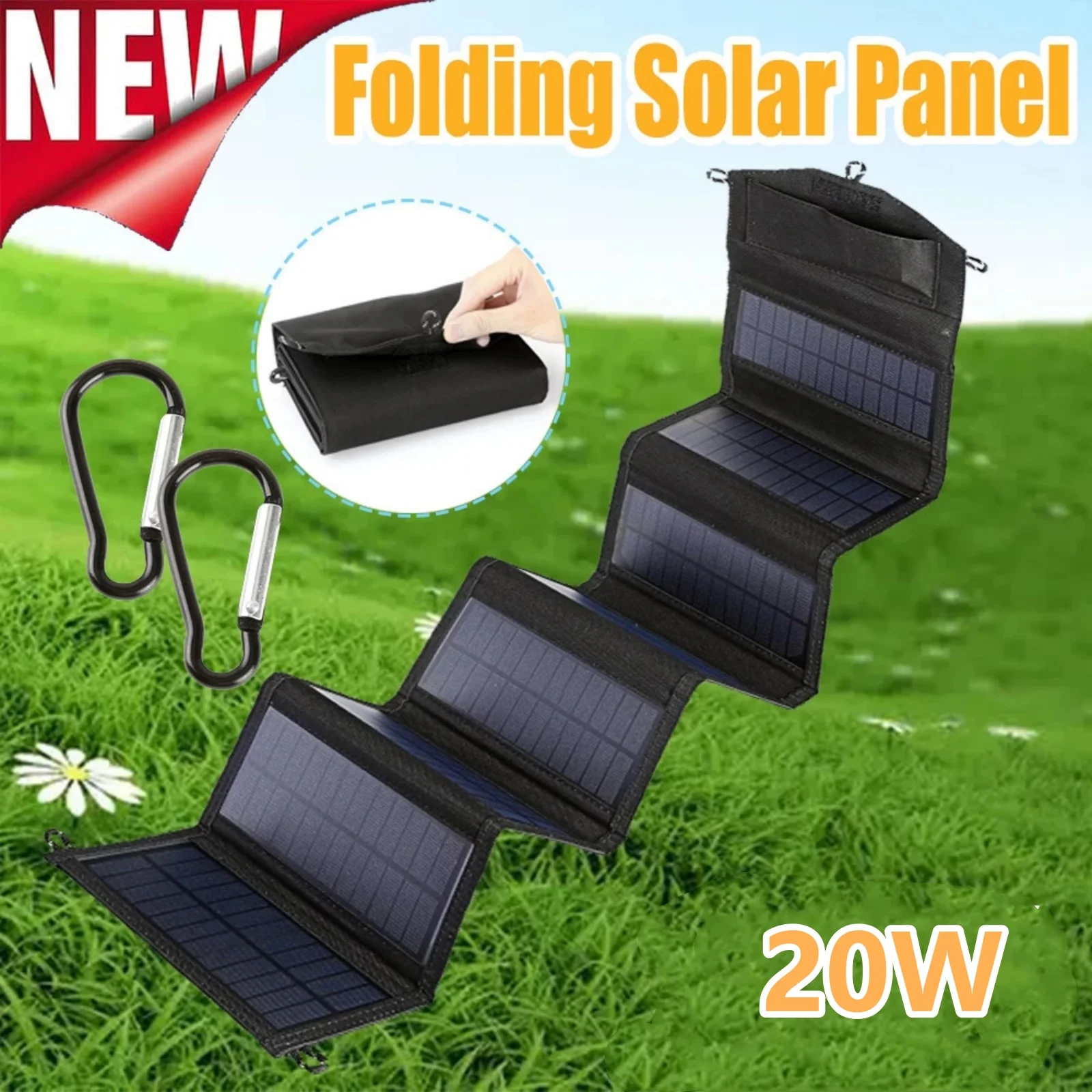 

20W Folding Solar Panels Cell 5V Portable Solar Mobile Phone Battery USB Charger For Outdoor Tourism Camping Hiking Power