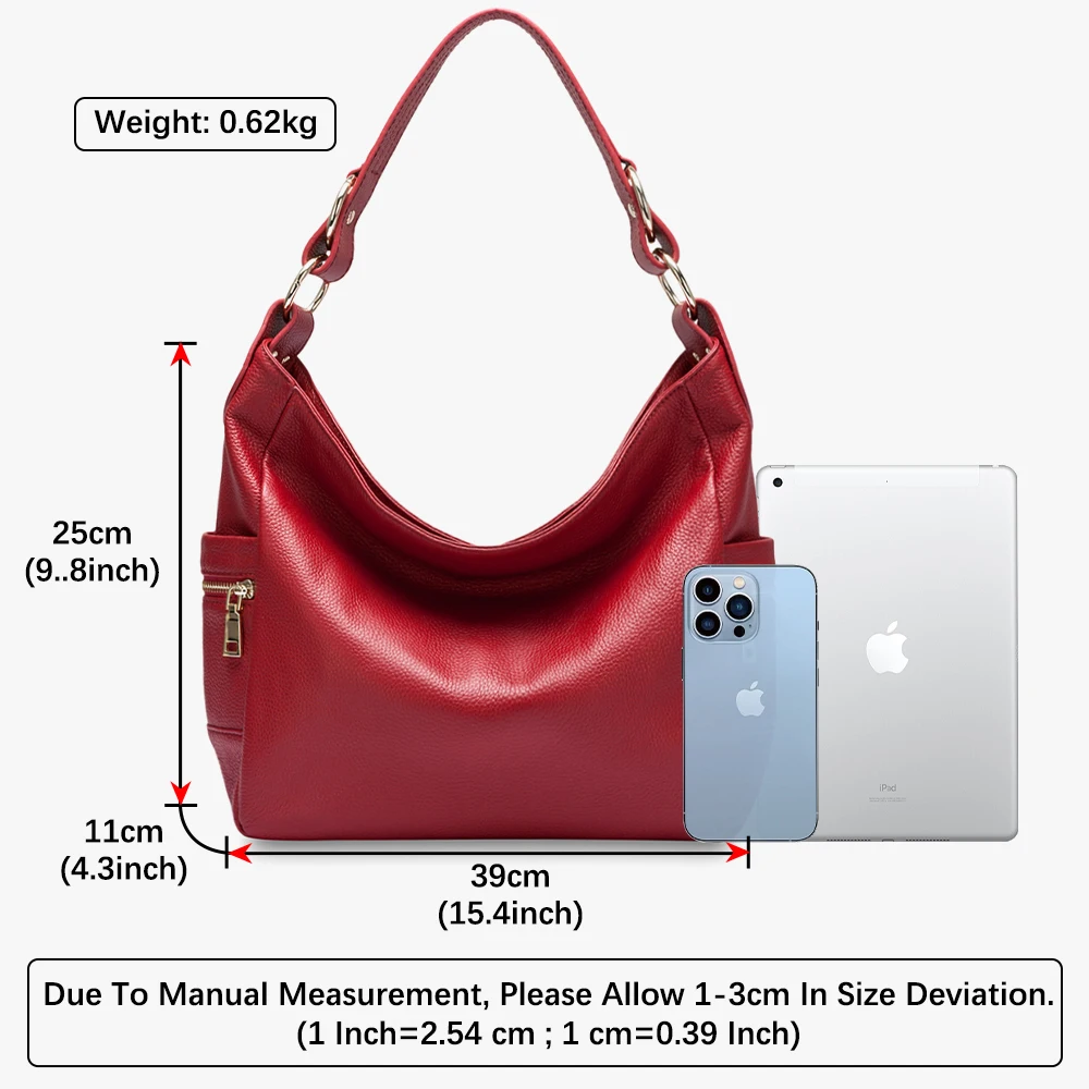 Zency Elegant 100% Genuine Leather Women Hobo Handbag Shoulder Bag Large Capacity Lady Zipper Red Purse Quality Black Mor Pocket