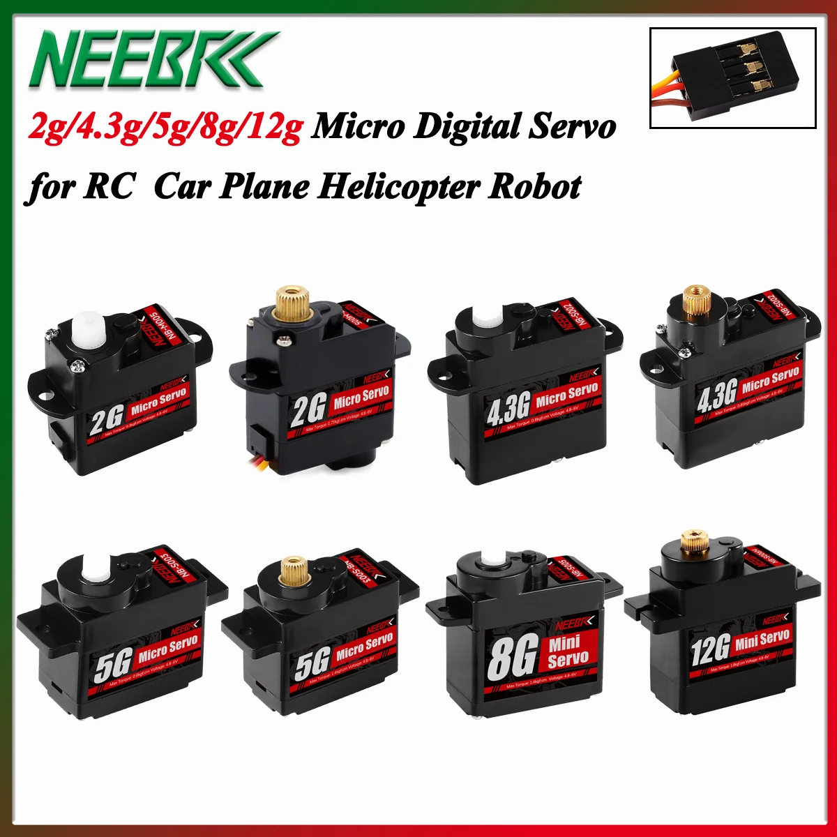 NEEBRC 2g 4.3g 5g 8g 12g Digital Micro Servo for RC Mini Car Plane Drone Helicopter Fixed-wing Wltoys K969 K989 XKS X450 SCX24
