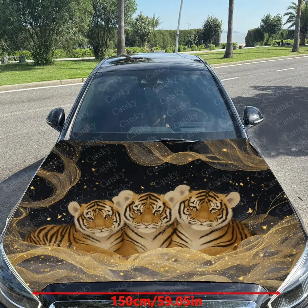 Golden Ribbon Little Tiger Car   Wrap, Car   Decal, Car   Sticker, Truck   Wrap, Bonnet Wrap
