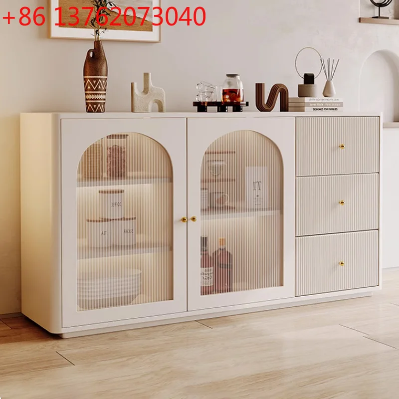 Aparador Nórdico Estilo Creme, Armário de Armazenamento em Madeira Maciça Francesa para Sala de Estar e Hall de Entrada, Móveis para Casa
