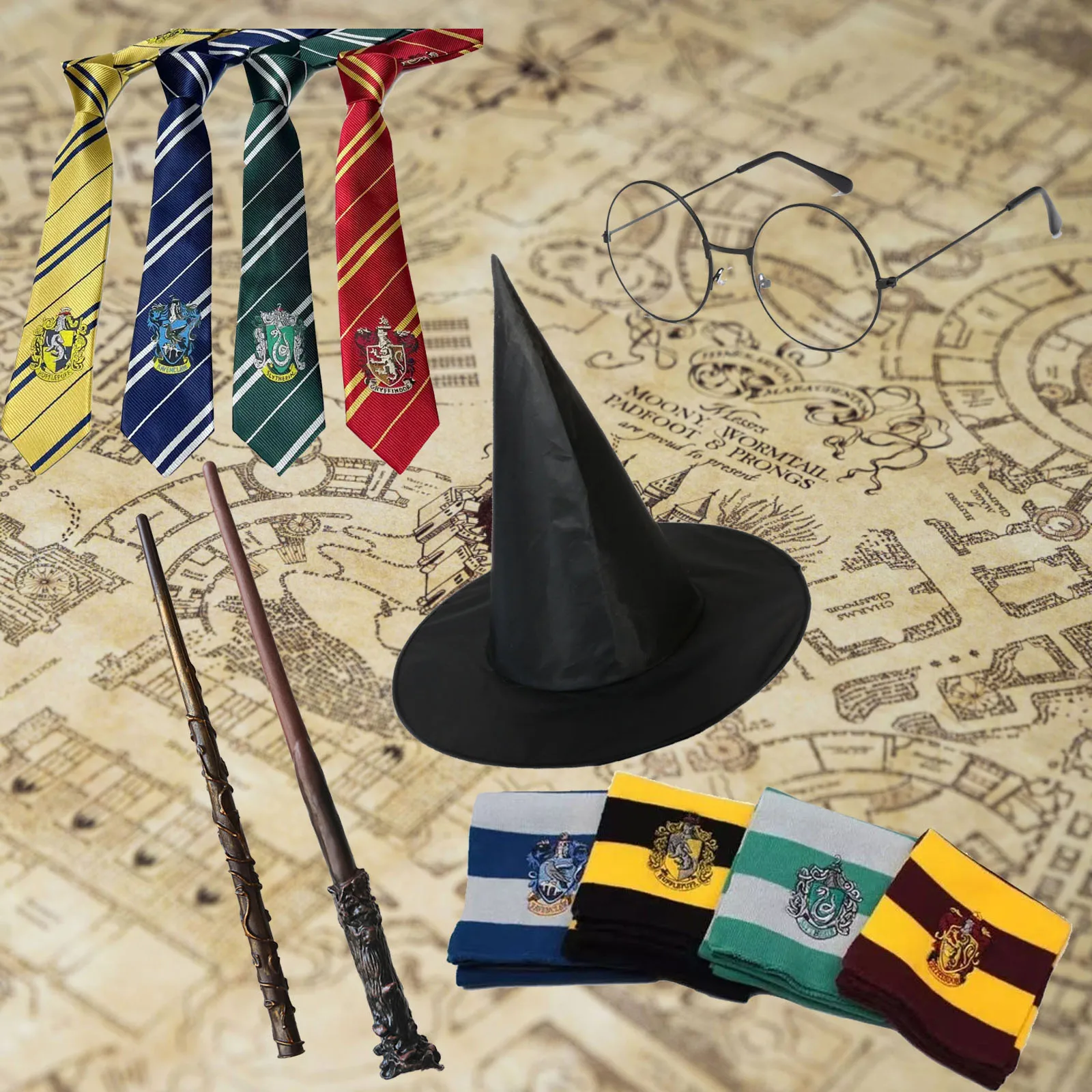 Harried Clothes Magical Robes Accessories Potters Gryffindor Glasses Scarf Tie Wand Costume Party Cosplay Wizard Hat Kids Props