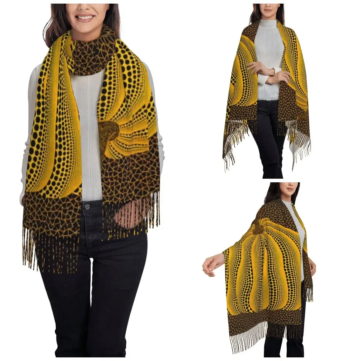 Yayoi Kusama Scarf for Women Winter Fall Cashmere Shawl Wrap Pumpkin Polka Long Large Shawl Scarf for Evening Dress