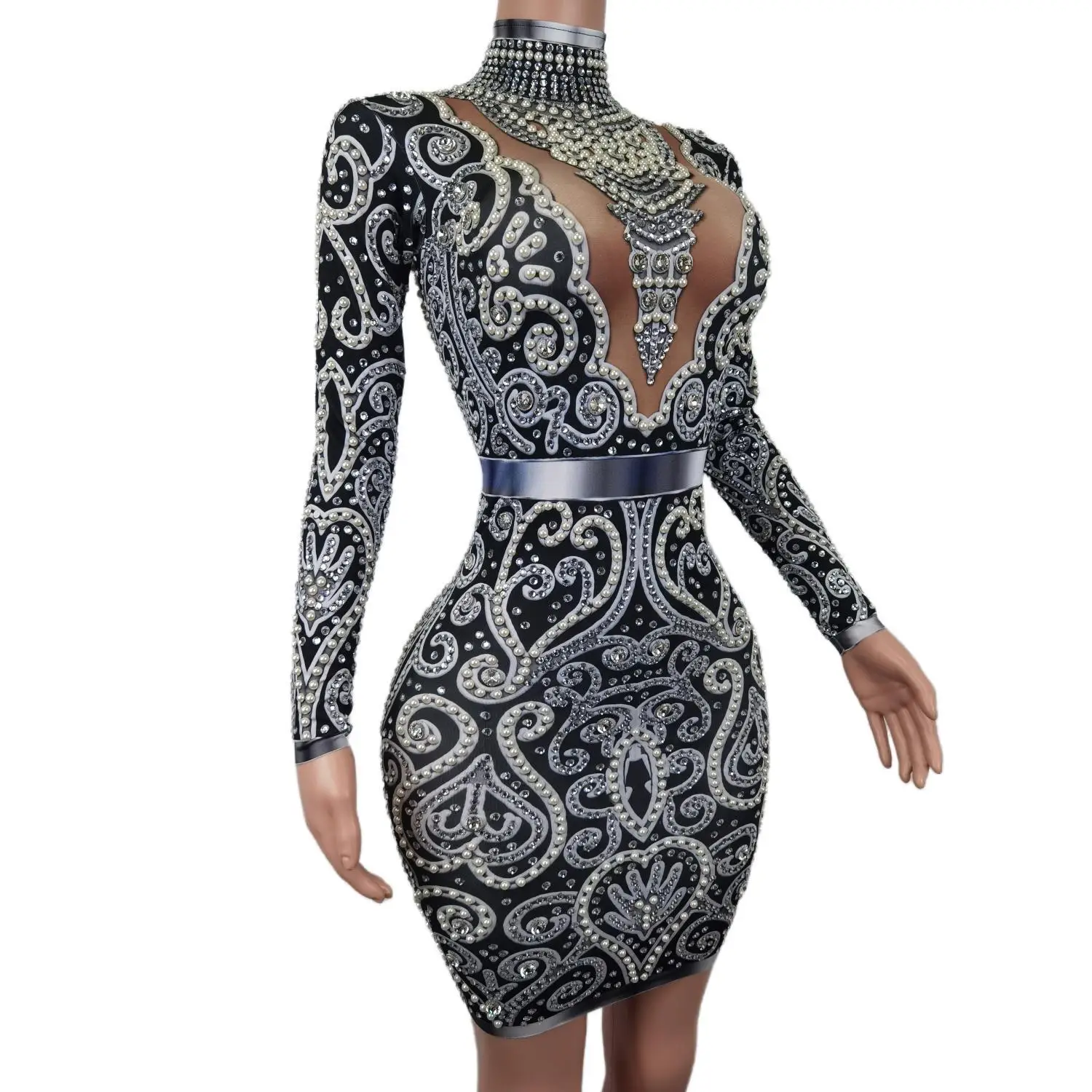 Luxury Crystal Pearls Lady Formal Birthday Party Wedding Bodycon Dress Women Sexy Night Club Prom Evening Gowns Stage Costumes