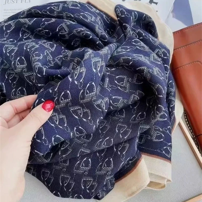 Marca de luxo lenço de algodão feminino xales e envoltórios primavera pashmina hijab bufanda foulard feminino bandana praia estolas