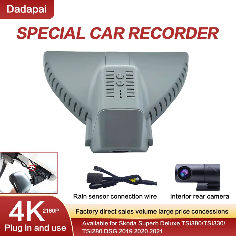 

4K Plug and Play Easy To Install Car Wifi Dash Cam Dvr Camera For Skoda Superb Deluxe TSI380/TSI330/TSI280 DSG 2019 2020 2021