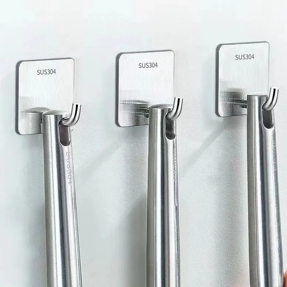 2/10pcs Hanging Storage Stainless Steel Hook Rustproof Waterproof Adhesive Hook Load-Bearing Self Adhesive Hook Household Use