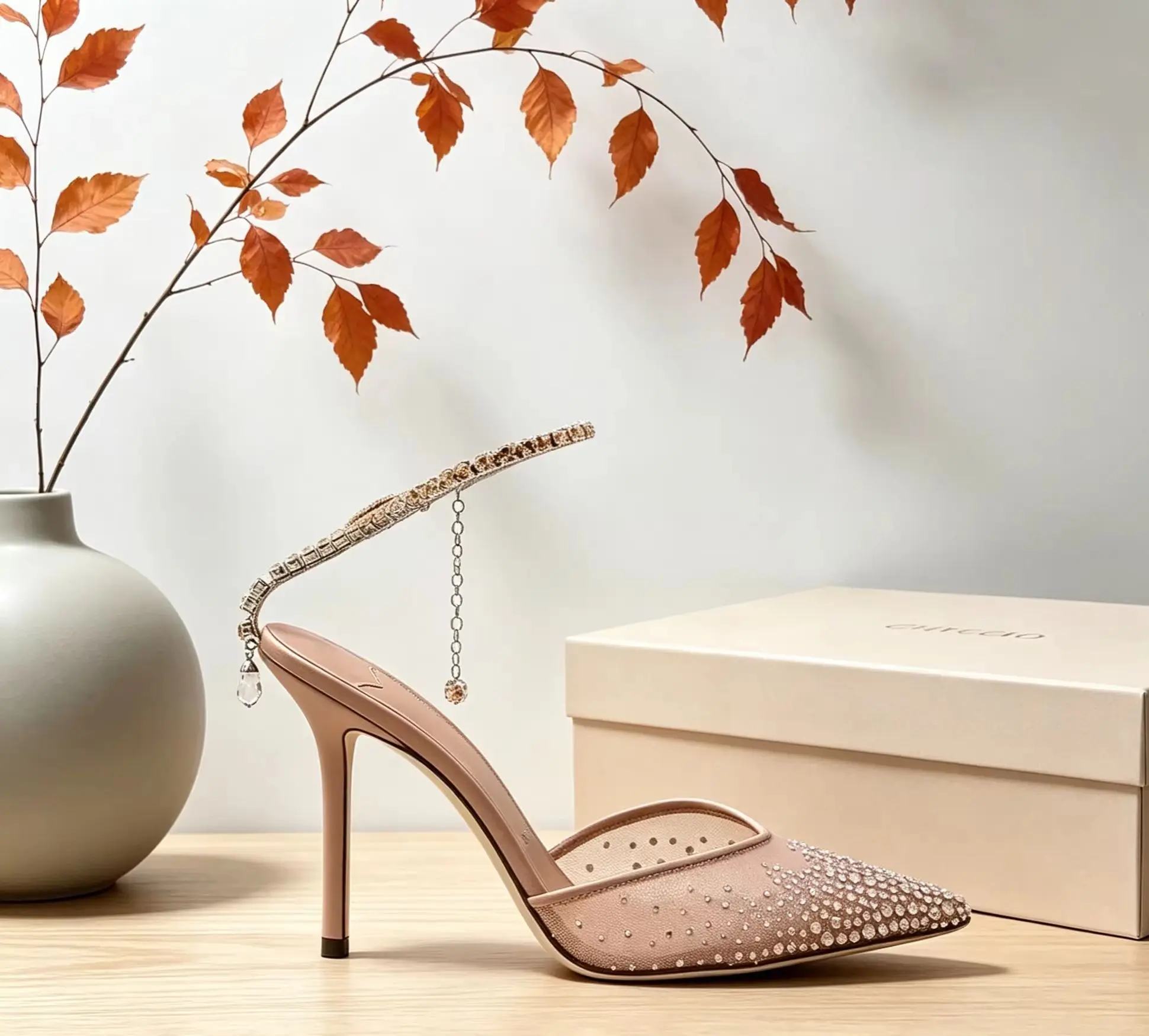 Crystal Mesh Women Stiletto High Thin Heel  Pumps Sandals Pointed Toe Ankle Chain T Strap Wedding Party Nude Sexy Fashion Shoes