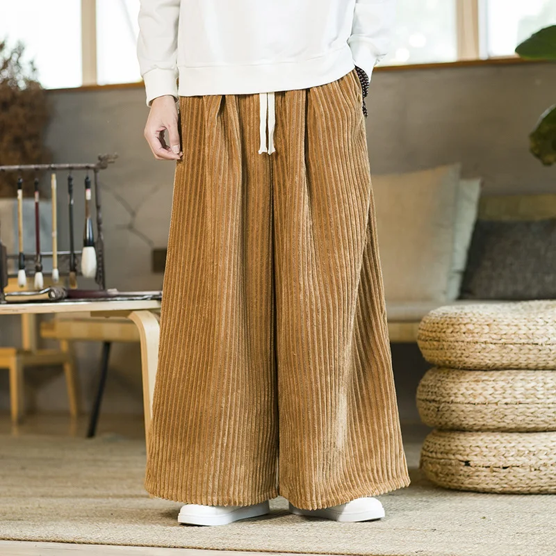 Pantalones de pana de pierna ancha para hombre, ropa de calle de gran tamaño, informal, suelta, con cintura elástica, estilo Harajuku, otoño