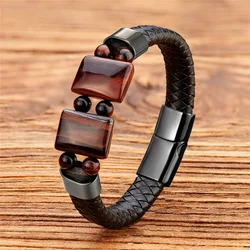 Fashion Natural Stone Tiger Eye Bracelet Ladies Black Multilayer Leather Rope Men's Bracelet Stainless Steel Jewelry Wholesale
