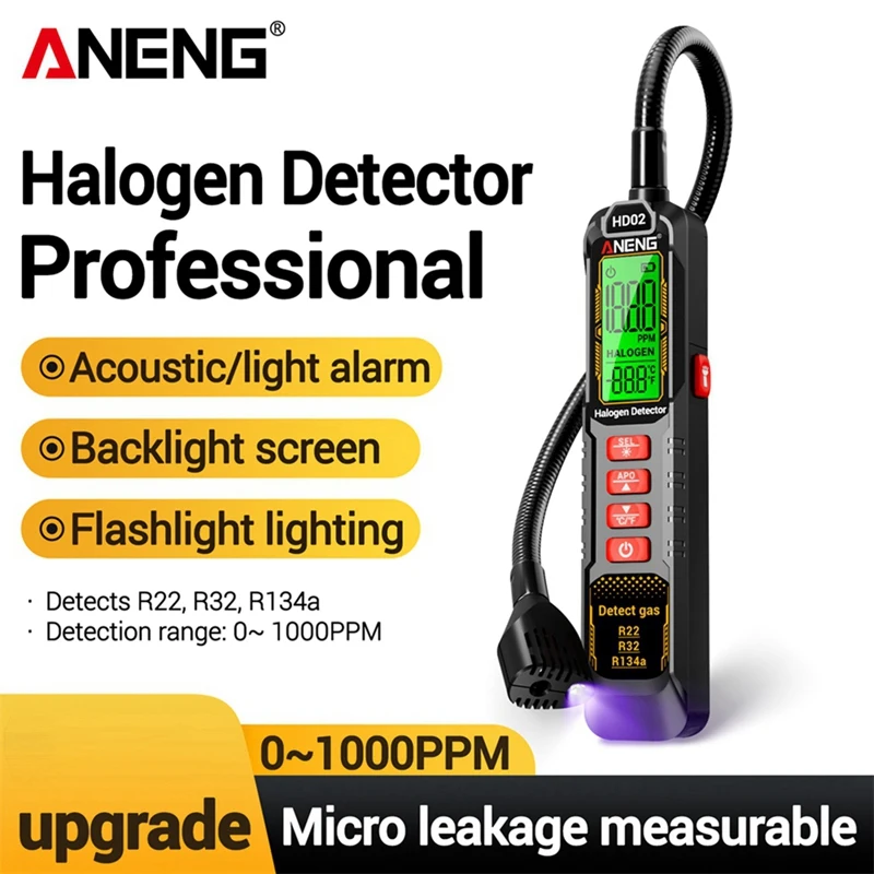 ANENG HD02 Halogen Leak Detector R22/R32/R134a Gas Detector Analyzer Rechargable Refrigerant Gas Air Conditioning Tester Tool