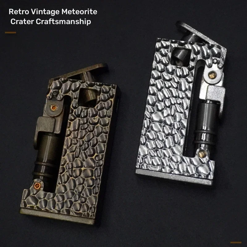 Old Craft Meteorite Crater Kerosene Lighter Semi Automatic Mechanical Ejection Knife Metal Retro Lighter Gift for Men