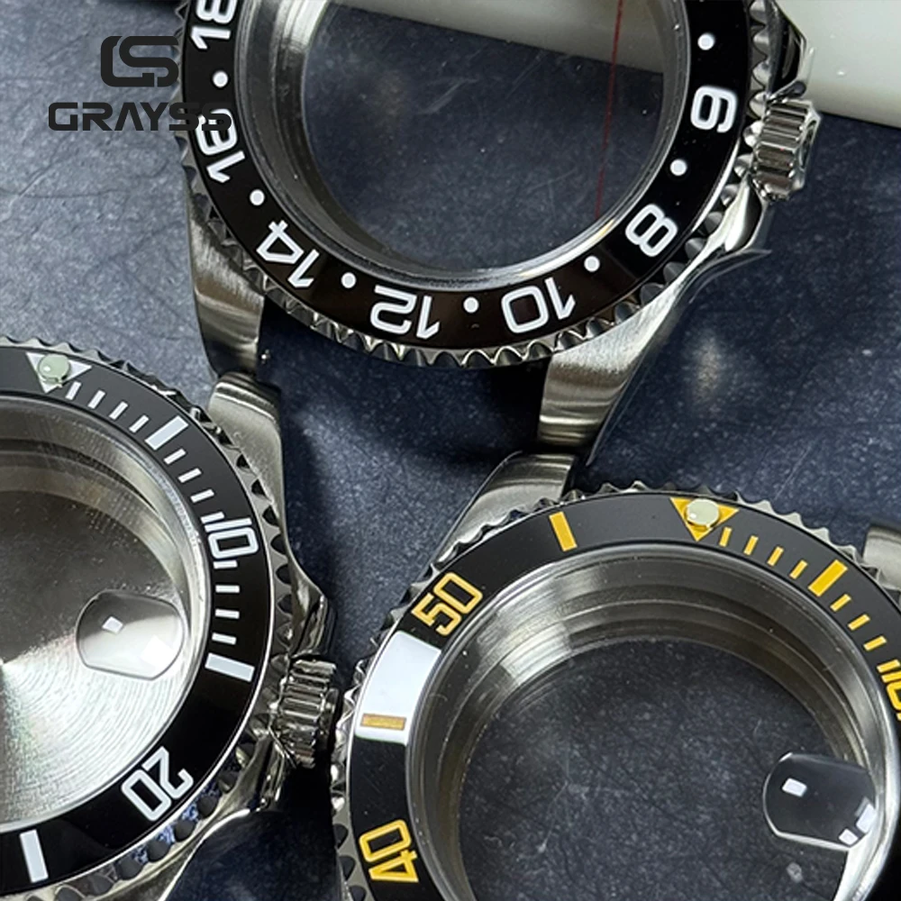 أسود الحافة 40 مللي متر غواص مقاوم للماء ل SUB NH34 NH35 NH36 حركة الياقوت ساعة زجاجية وزارة الدفاع الزجاج الخلفي 20atm الصلب سوار
