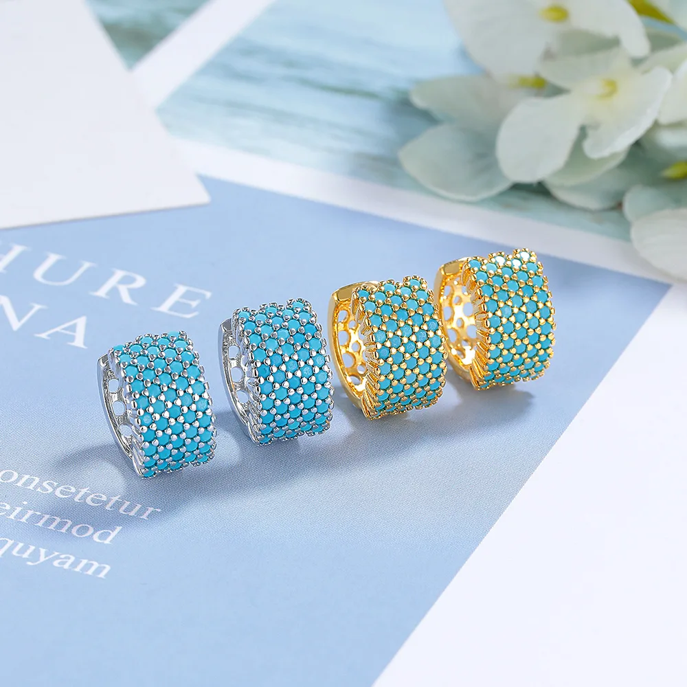 925 Sterling Silver Simple Fashion Turquoise Hoop Earrings for Women Female Jewelry Wedding Party Gift Mujer