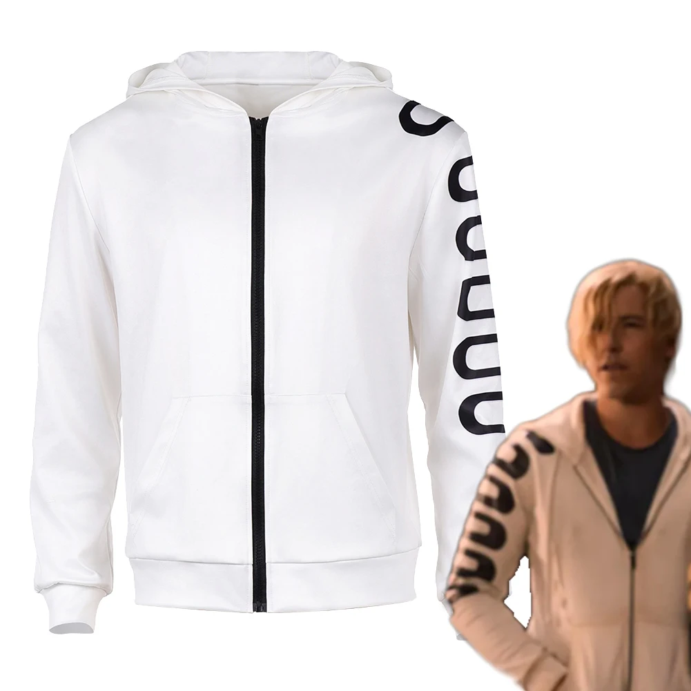 

Pirate 2 Sanji Cosplay White Coat Costume Live Action TV Hoodie Jacket Roleplay Adult Clothes Outfits Halloween Carnival Party