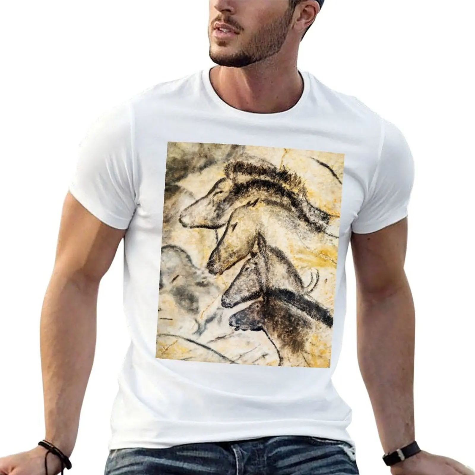 Camiseta Chauvet Horses para hombre, camisetas de lujo para hombre, camisetas divertidas de algodón para hombre, camiseta ajustada