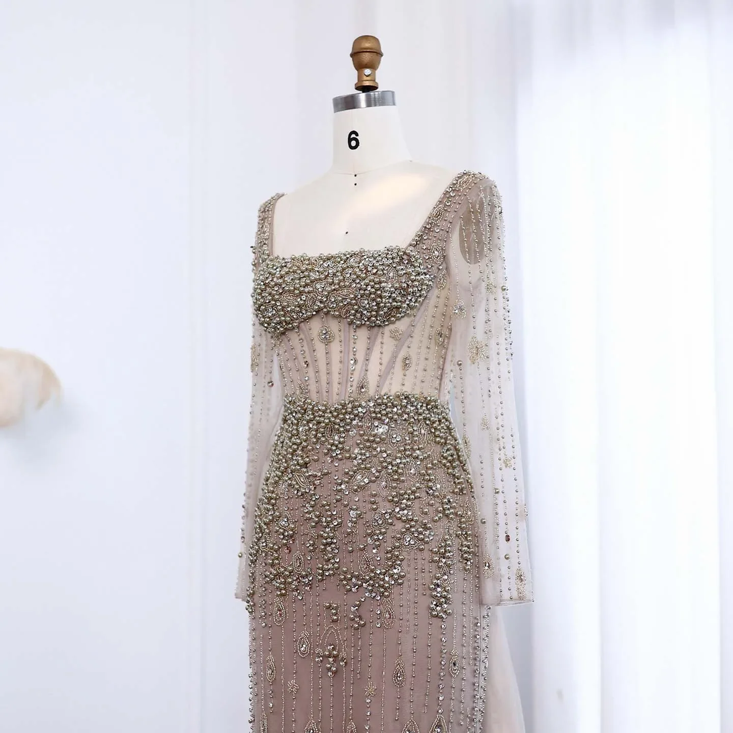 Sharon Said Luxury Arabic Caramel Mermaid Evening Dress with Overskirt Sleeves Formal Gowns For Wedding Party SS148 Customized