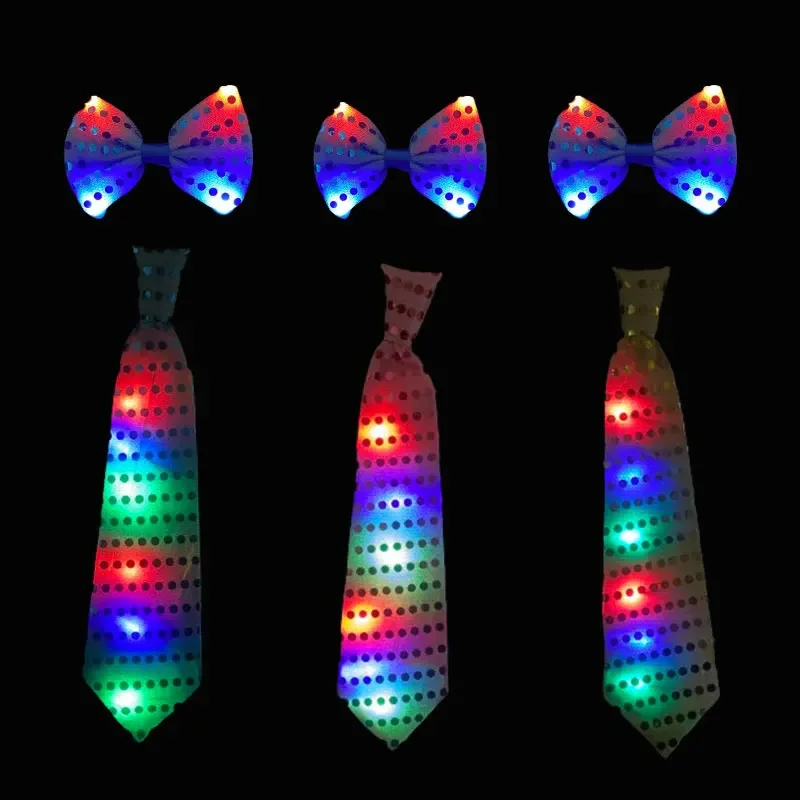 20/100/500Pcs LED Bowtie Flashing Light Up Sequin Necktie LED Bow Tie Necktie Bar Party Women Tie Wedding Bowtie Luminous Gift