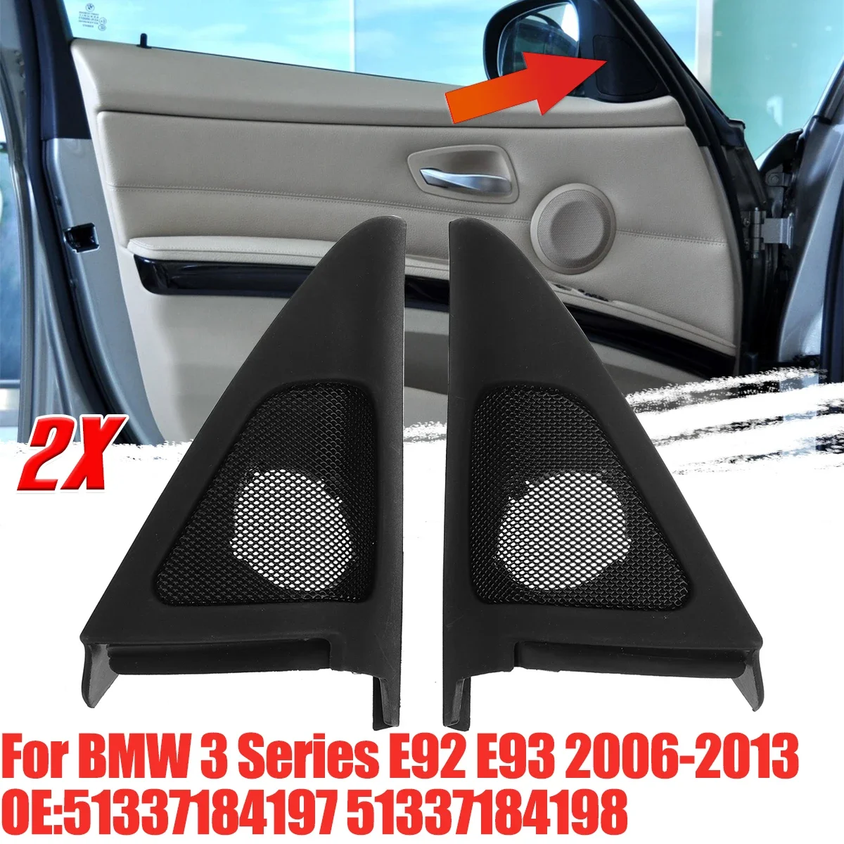 

For-BMW 3 Series E92 E93 2006-2013 Pair Car Front Door Speaker Audio Cover Horn Tweeter Loudspeaker Cover Trim 51337184197