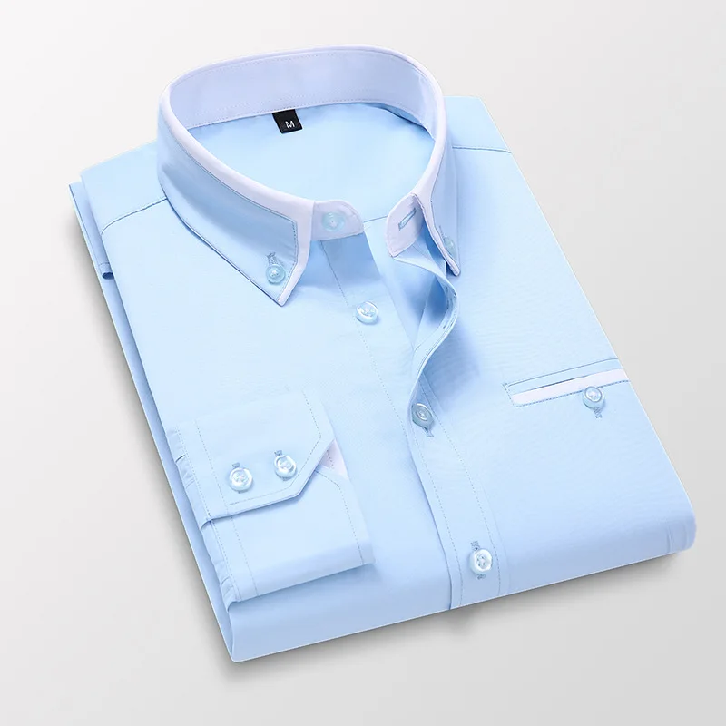 Men's Long Sleeve Business Shirt Fashion Patchwork Formal Shirt Men Slim Fit Tops Clothing Office Work Non Ironing Shirts MY635