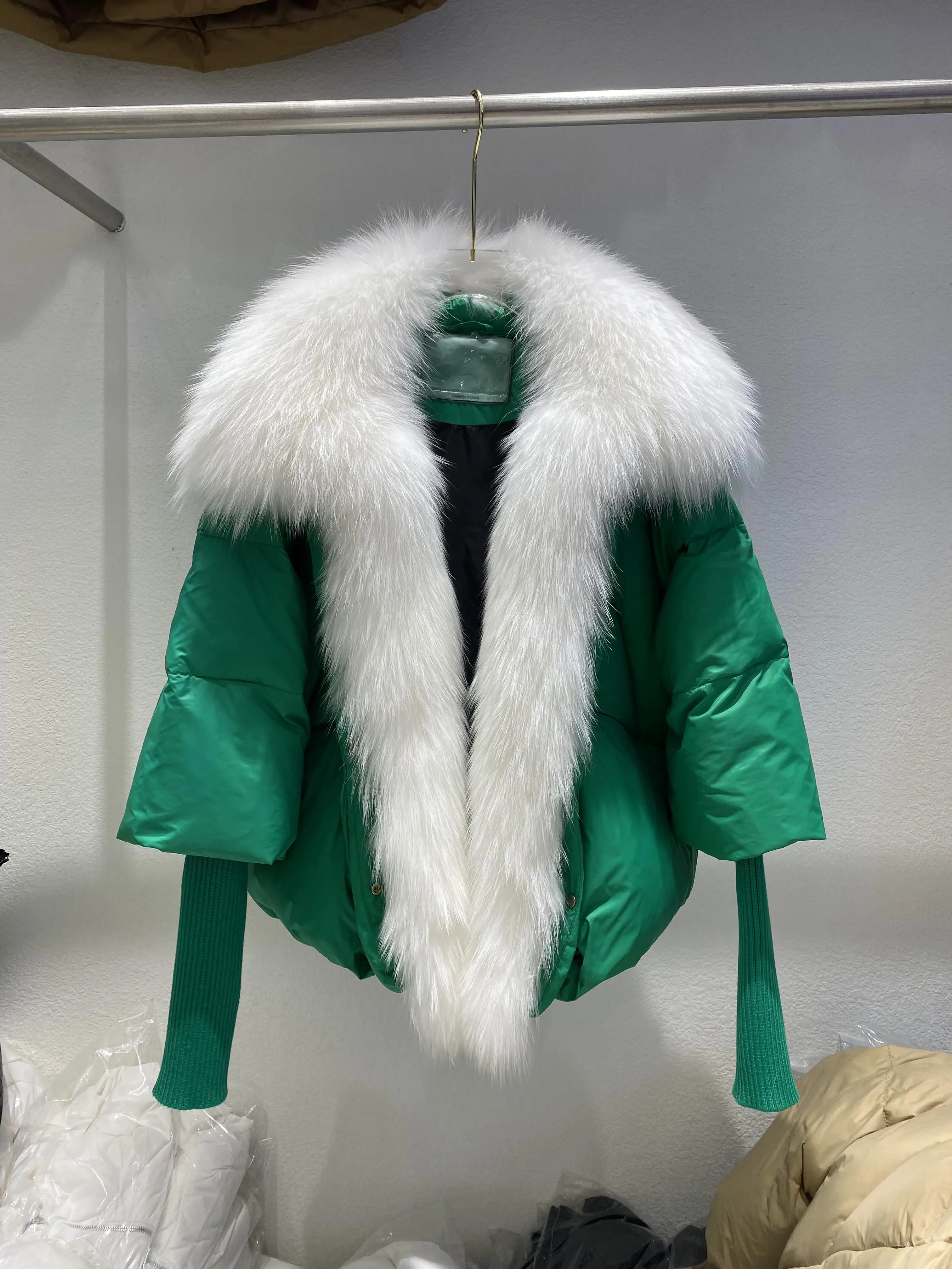 Janveny Large Real Silver Fox Fur Collar 2026 White Duck Down Jacket Women Winter Luxury Puffer Coat Oversize Feather Outwear