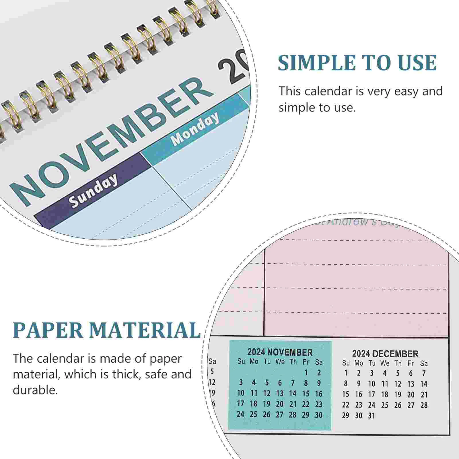 Calendario de pared planificador mensual de papel 2024, escritorio delicado colgante, calendarios de trabajo simples