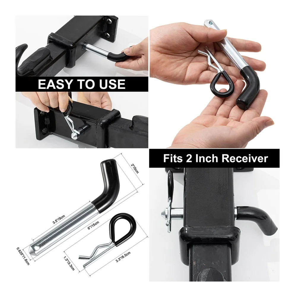 

Steel Trailer Hitch Pin 5/8 Inch Diameter Zinc Finished for 2 Inch Receiver Hitches with R Clip 4 Pack Rubber Grip Handle