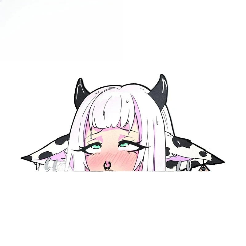 Ahegao بقرة فتاة ملصقات السيارات هنتاي أنيمي Peeker ملصق مائي شخصية ويندوز جذع مقاوم للماء الكتابة على الجدران 13X6.3 سنتيمتر PVC KK