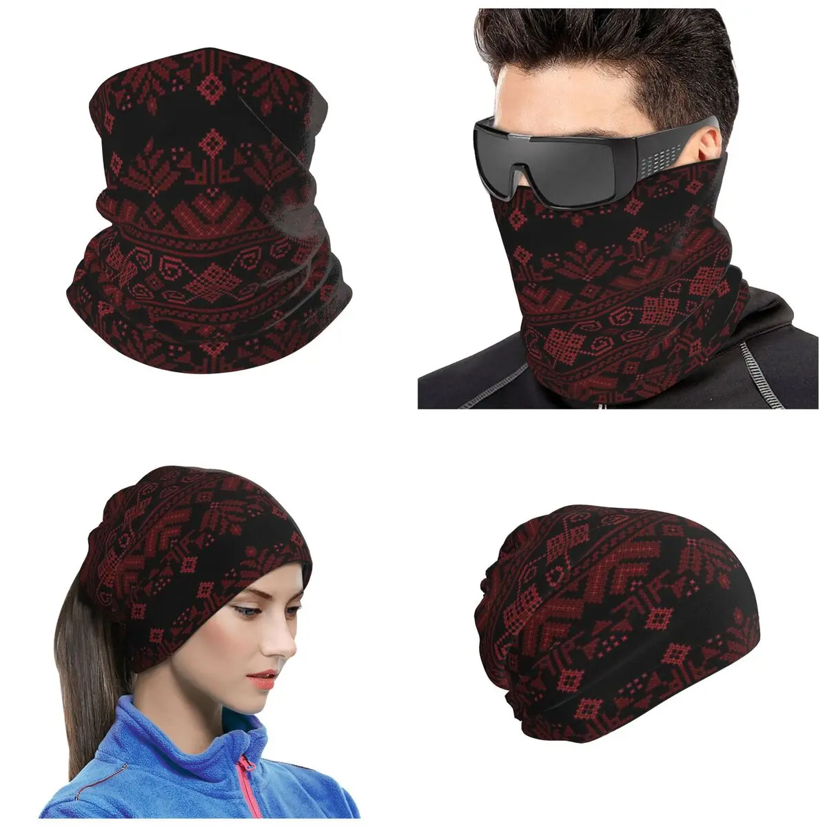 Palestinian Jordanian Traditional Realistic Embroidery Tatreez Bandana Neck Cover Printed Wrap Scarf Hiking Fishing Headwear