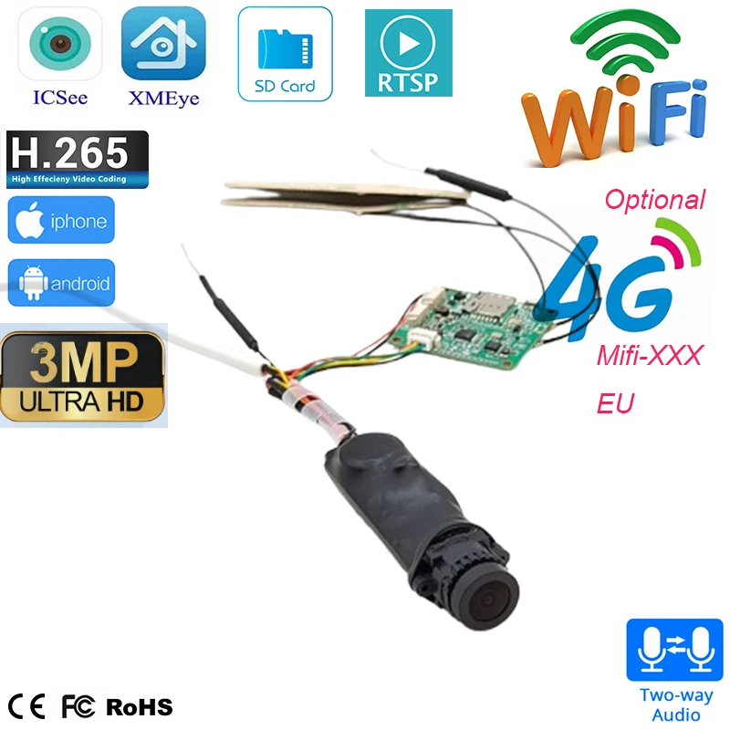ICSEE XMEYE EU Version Mini 3G 4G Security Camera SIM Card or Wifi 3MP Survalance IP Camera DC12V Voice Intercom CCTV Camera