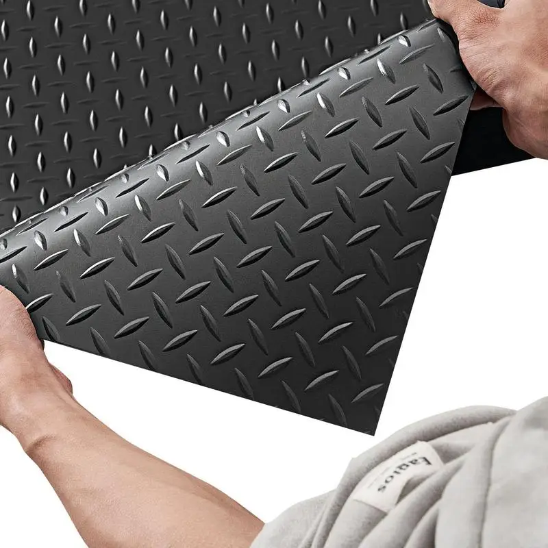 Garage Floor Roll, 4 x 25 ft Garage Flooring Mat, 3 mm Thickened Rubber Diamond Plate Floor Protector Mat, Non-Slip, Wear-resist, Waterproof, Easy to Clean for Warehouse, Gyms,Trailer, Black