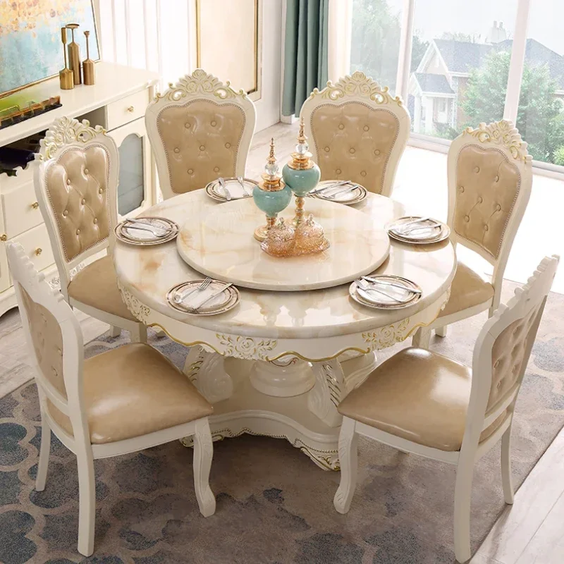 Mesa de comedor de lujo de estilo nórdico, diseño de cocina, juegos de mesas de comedor redondas europeas para restaurante, sillas, muebles de mármol para cocina